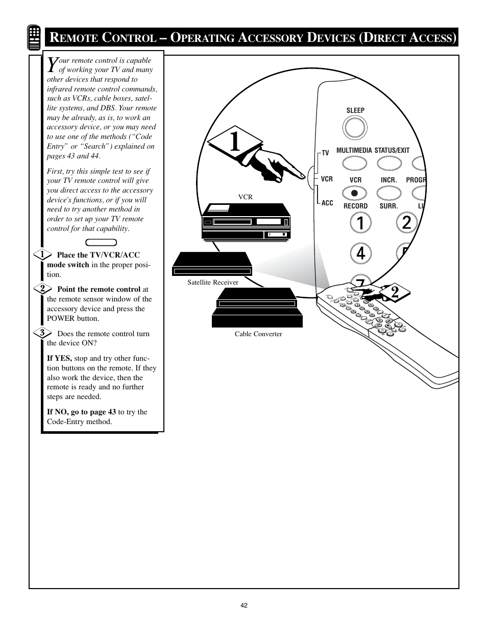 Emote, Ontrol, Perating | Ccessory, Evices, Irect, Ccess | Philips 32RF50S User Manual | Page 42 / 52