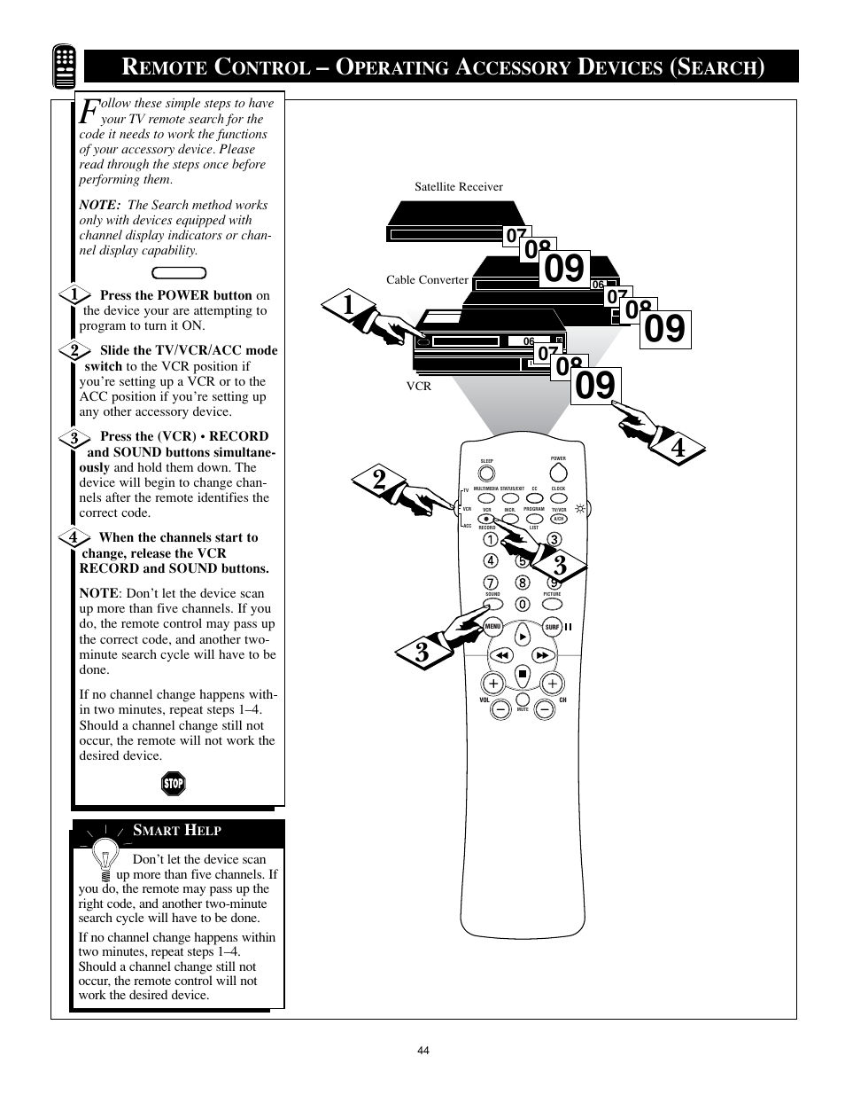 Emote, Ontrol, Perating | Ccessory, Evices, Earch | Philips 32RF50S User Manual | Page 44 / 52