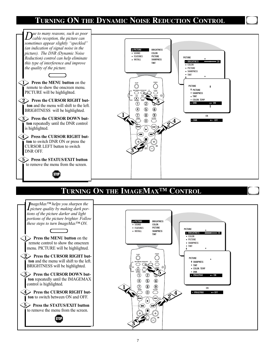 Urning, Ynamic, Oise | Eduction, Ontrol, N the, Mage | Philips 32RF50S User Manual | Page 7 / 52