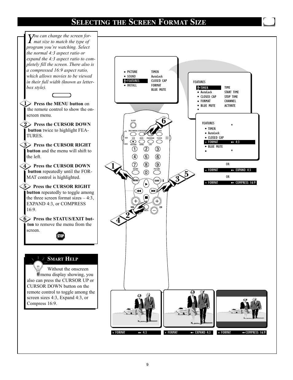 Electing the, Creen, Ormat | Philips 32RF50S User Manual | Page 9 / 52