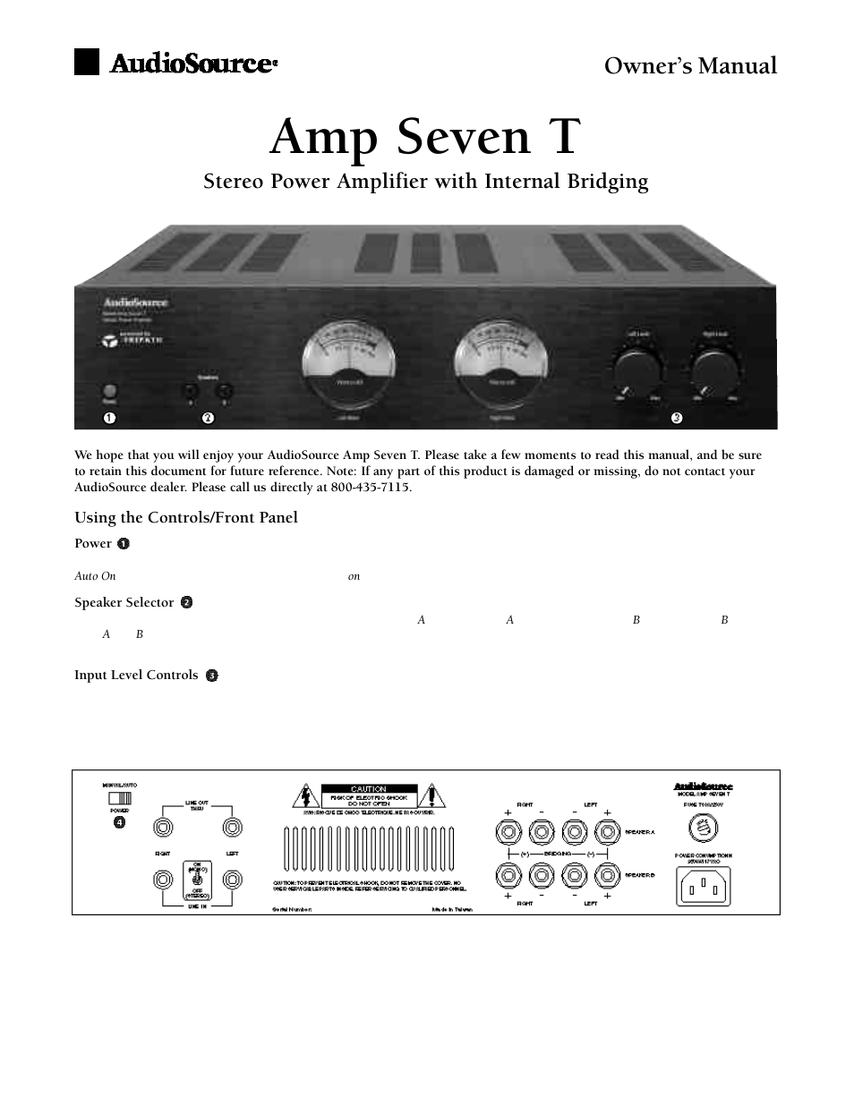 AudioSource Amp Seven T User Manual | 4 pages