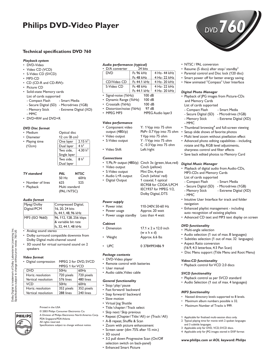 Philips dvd-video player | Philips DVD760AT User Manual | Page 2 / 2