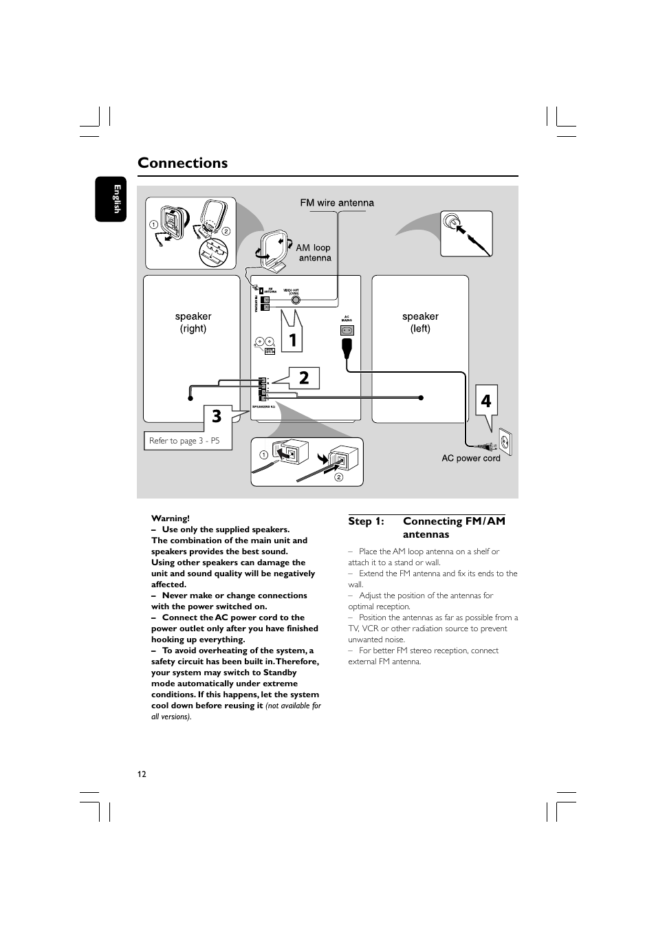 Connections | Philips MCM530-37B User Manual | Page 12 / 28