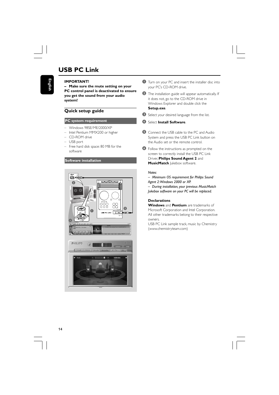 Usb pc link | Philips MCM530-37B User Manual | Page 14 / 28