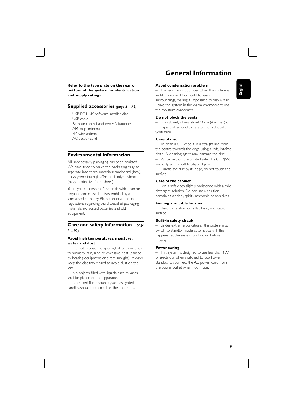 General information | Philips MCM530-37B User Manual | Page 9 / 28