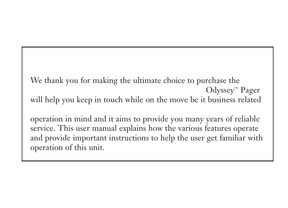Usa mobility, Odyssey, Numeric pager | Audible Numeric Pager User Manual | Page 2 / 24