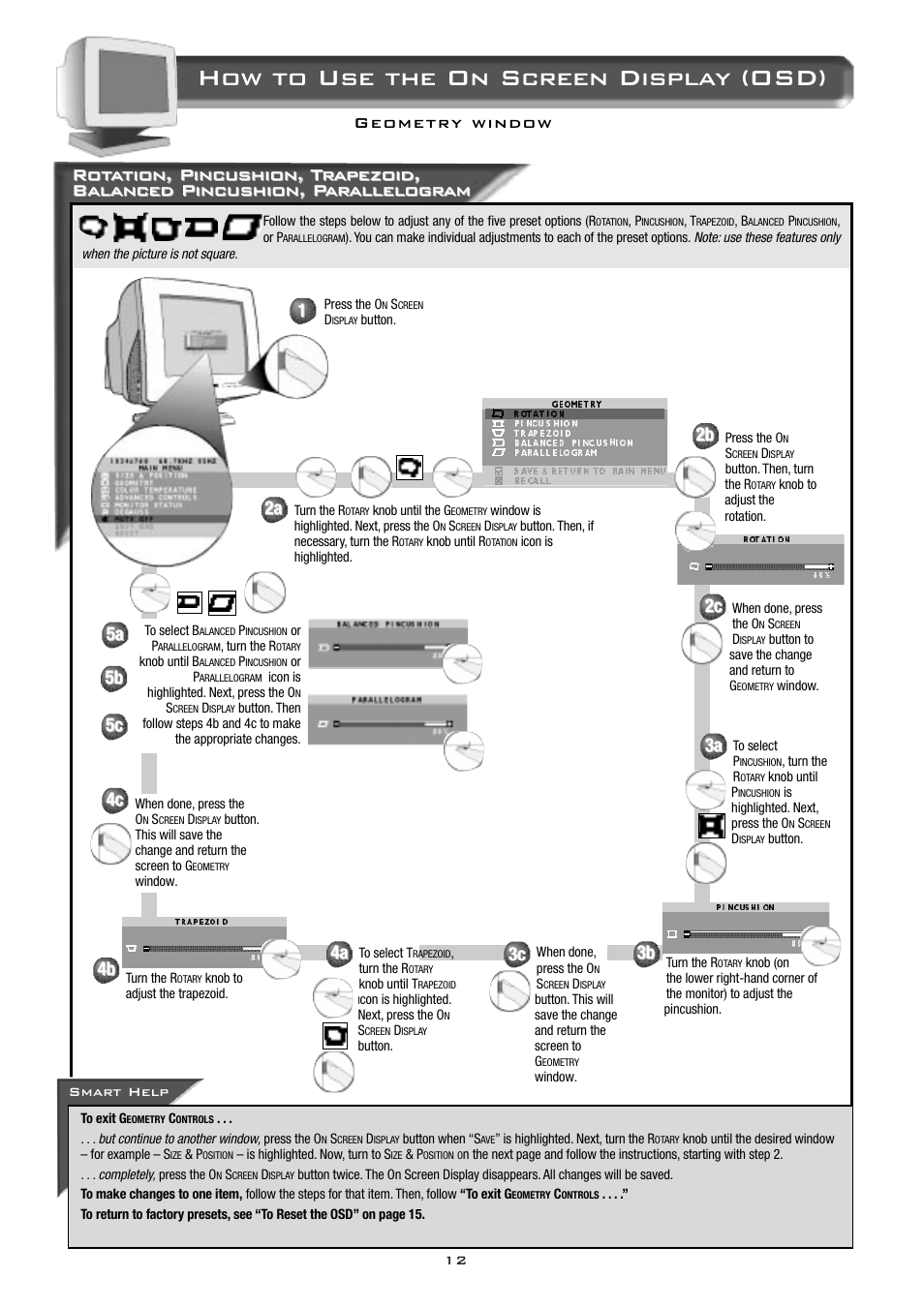 How to use the on screen display (osd) | Philips 17B2302Q99 User Manual | Page 13 / 20