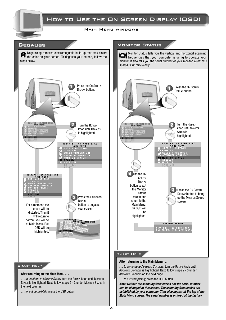 How to use the on screen display (osd), Deg aus aus s s, Monitor st | Monitor st a a tus tus | Philips 17B2302Q99 User Manual | Page 7 / 20