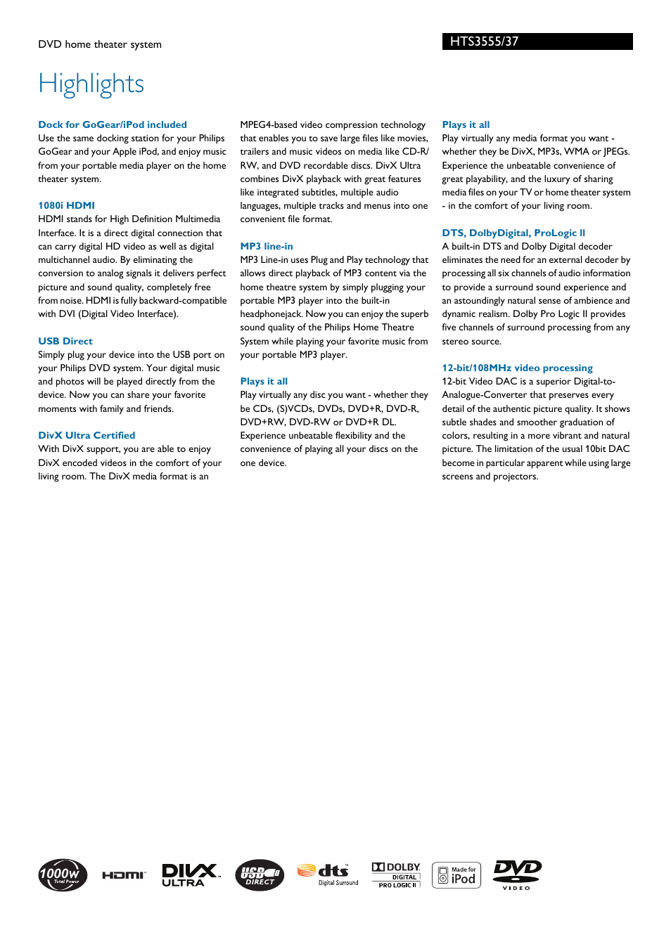 Highlights | Philips HTS3555-37B User Manual | Page 2 / 3