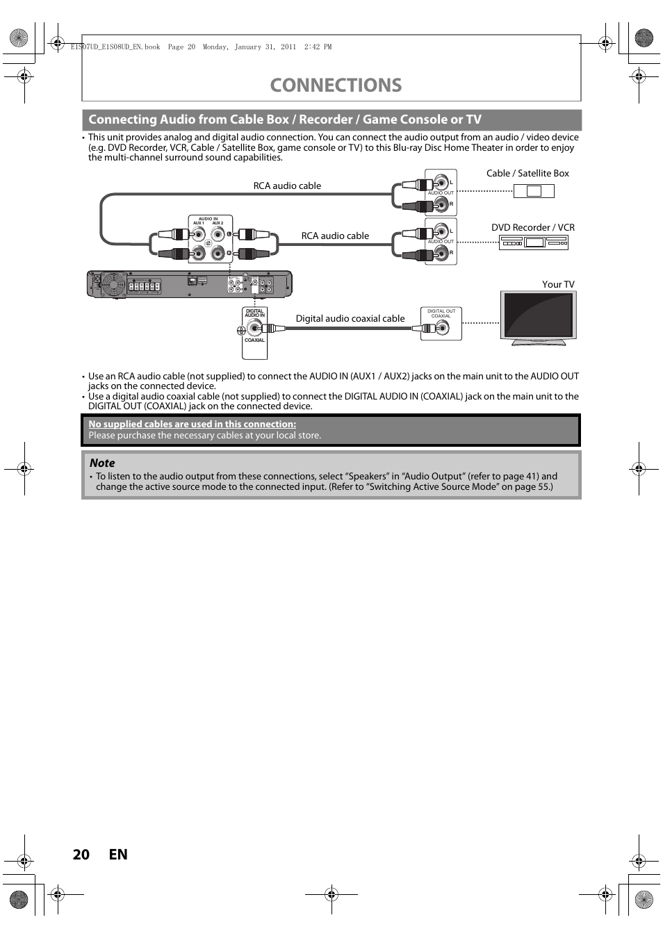 Connections, Sub- woofer front center rear front | Philips HTS3051BV-F7 User Manual | Page 20 / 64