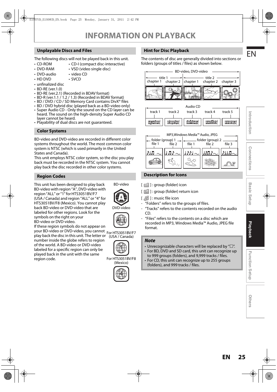 Information on playback | Philips HTS3051BV-F7 User Manual | Page 25 / 64