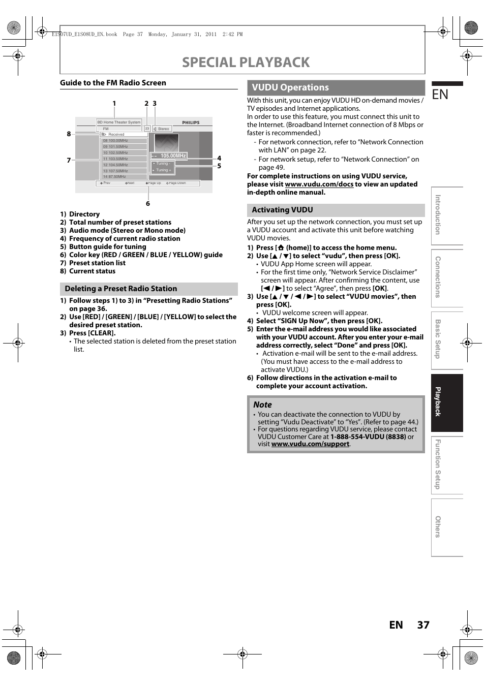 Vudu operations, Special playback | Philips HTS3051BV-F7 User Manual | Page 37 / 64