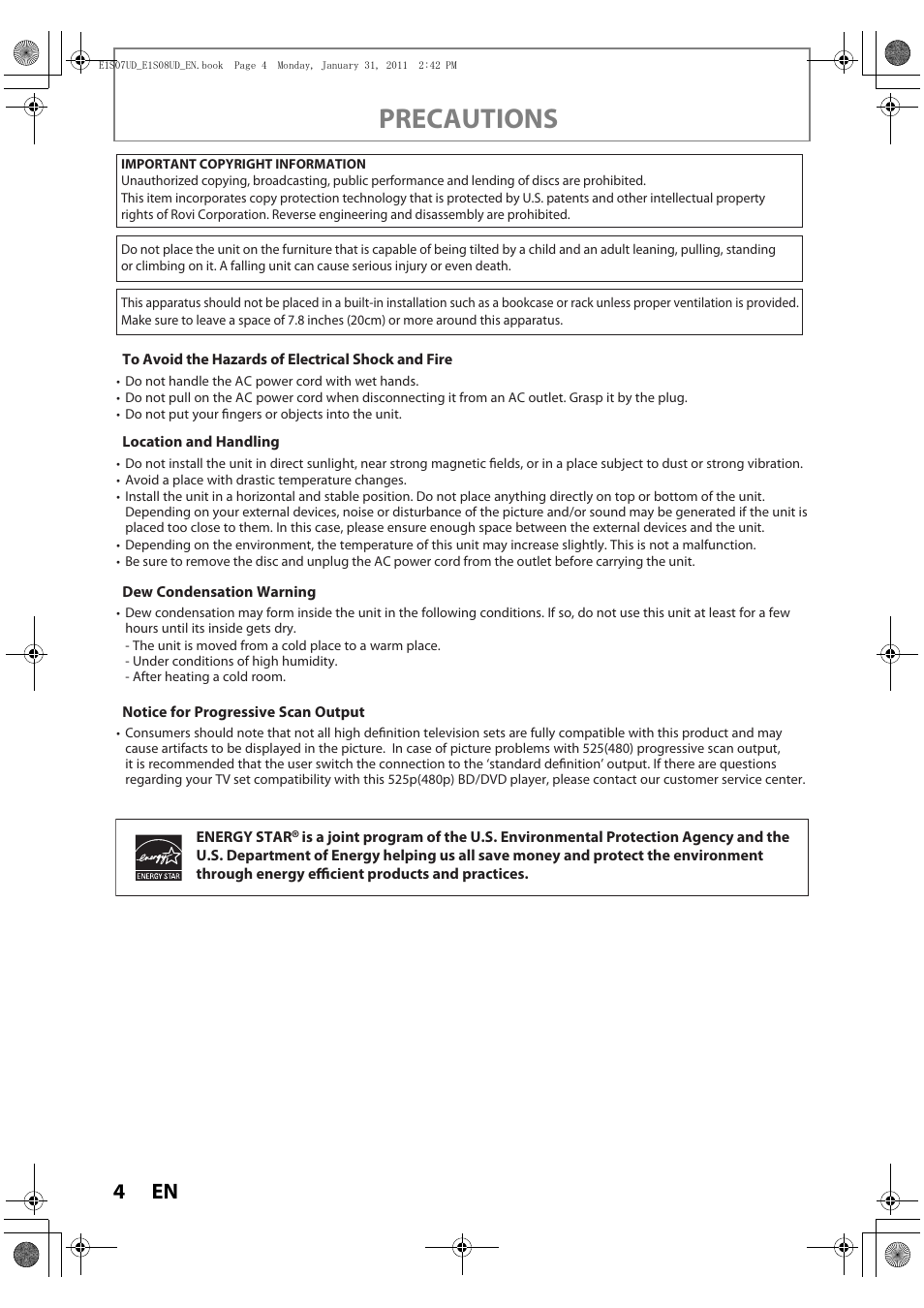 Precautions | Philips HTS3051BV-F7 User Manual | Page 4 / 64