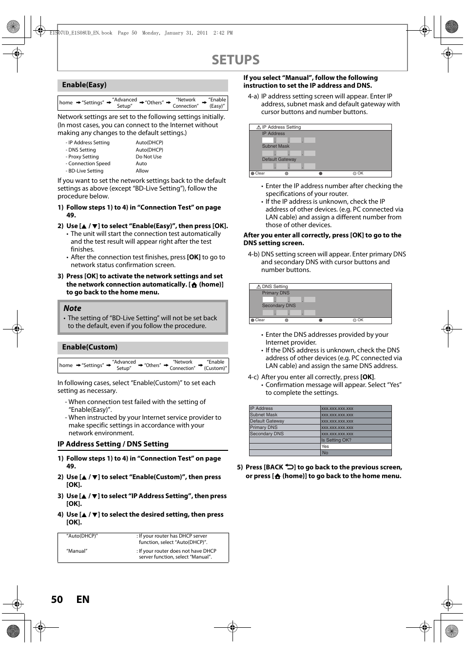 Setups | Philips HTS3051BV-F7 User Manual | Page 50 / 64