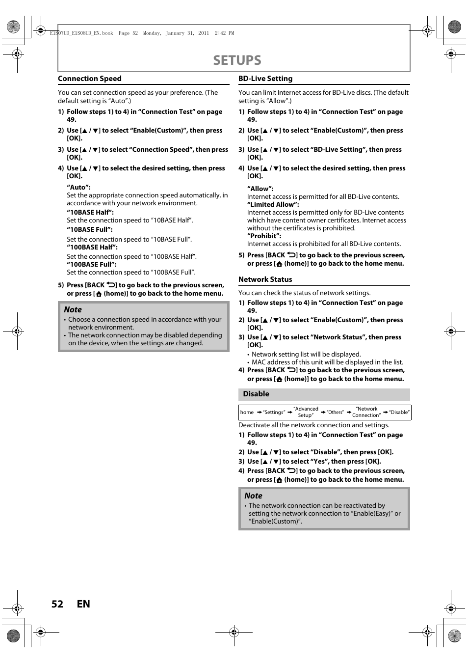 Setups | Philips HTS3051BV-F7 User Manual | Page 52 / 64