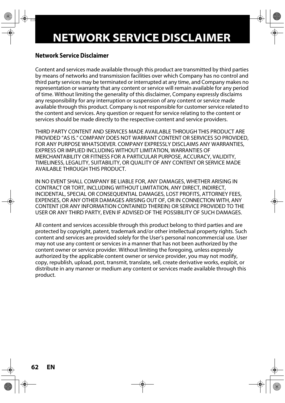 Network service disclaimer | Philips HTS3051BV-F7 User Manual | Page 62 / 64
