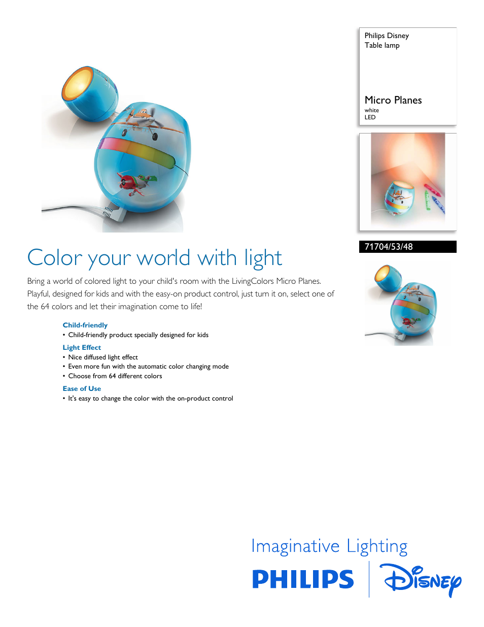 Philips Disney Table lamp 71704-53-48 Micro Planes white LED User Manual | 2 pages