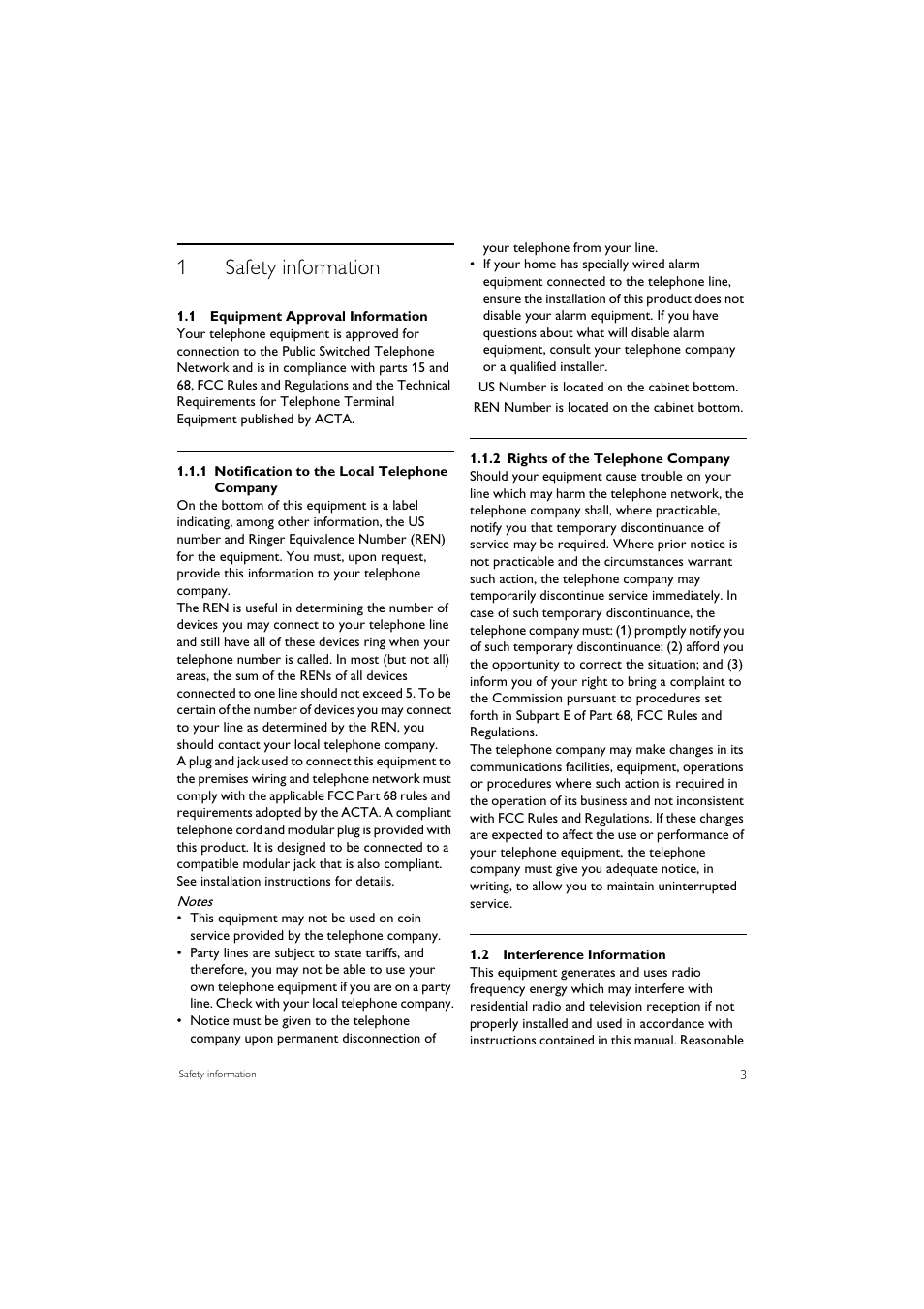 1 safety information, 1 equipment approval information, 2 interference information | 1safety information | Philips SE7452B-37 User Manual | Page 5 / 48