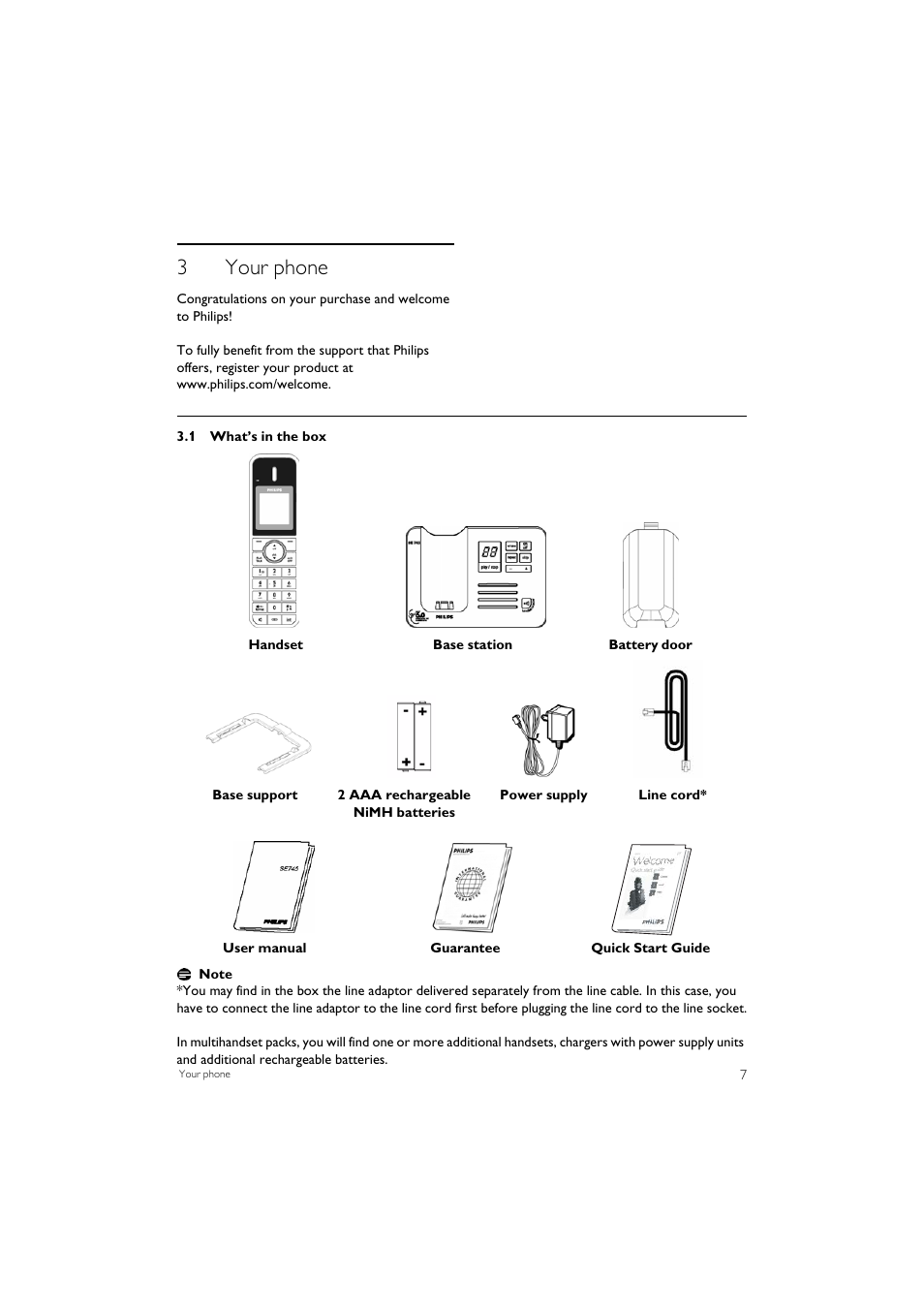 3 your phone, 1 what’s in the box, 3your phone | Philips SE7452B-37 User Manual | Page 9 / 48