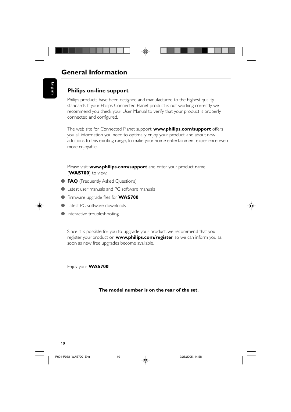 General information, Philips on-line support | Philips WAS700-37 User Manual | Page 10 / 35