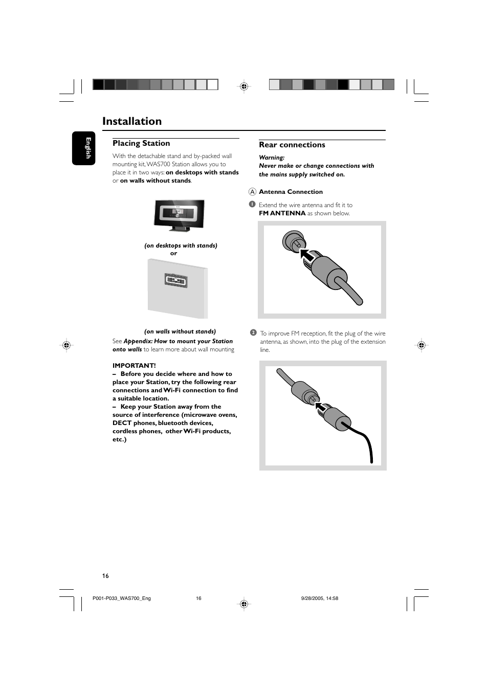 Installation | Philips WAS700-37 User Manual | Page 16 / 35