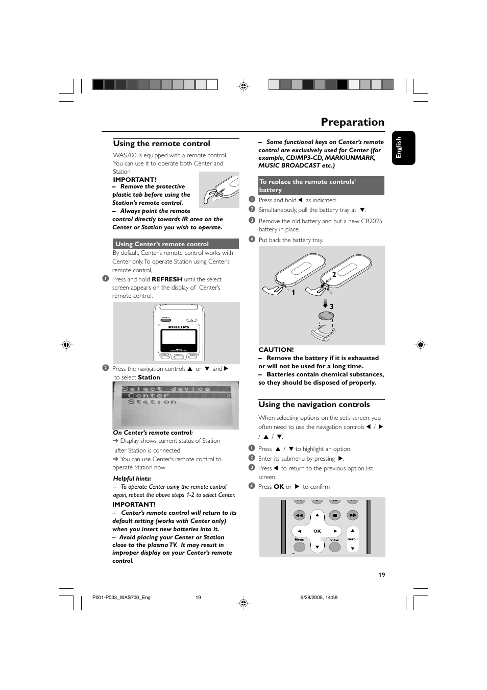 Preparation, Using the remote control, Using the navigation controls | Philips WAS700-37 User Manual | Page 19 / 35