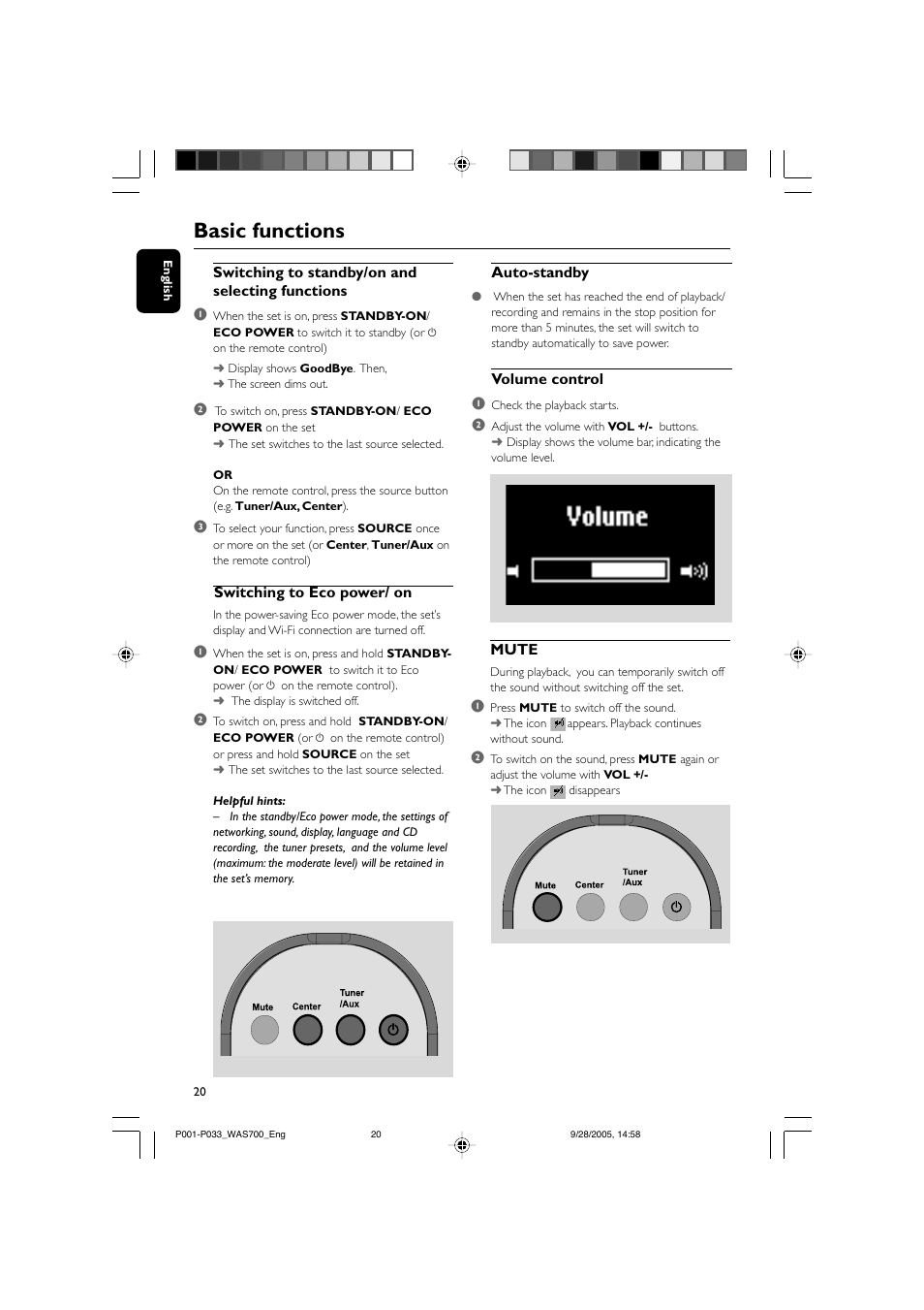 Basic functions | Philips WAS700-37 User Manual | Page 20 / 35