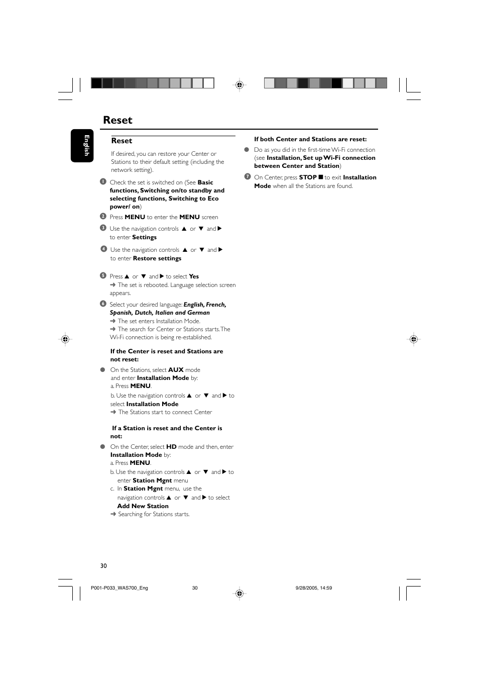 Reset | Philips WAS700-37 User Manual | Page 30 / 35