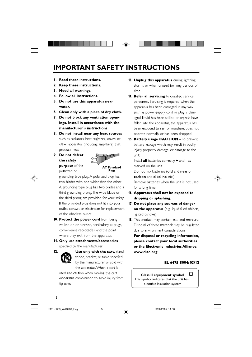 Important safety instructions | Philips WAS700-37 User Manual | Page 5 / 35