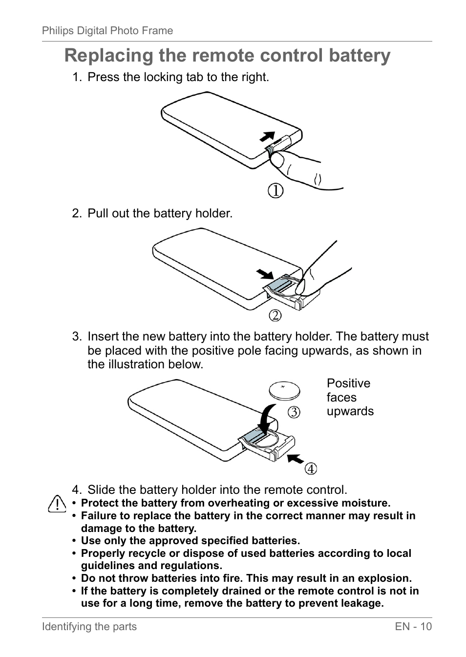 Replacing the remote control battery | Philips SPF3010C-G7 User Manual | Page 15 / 46