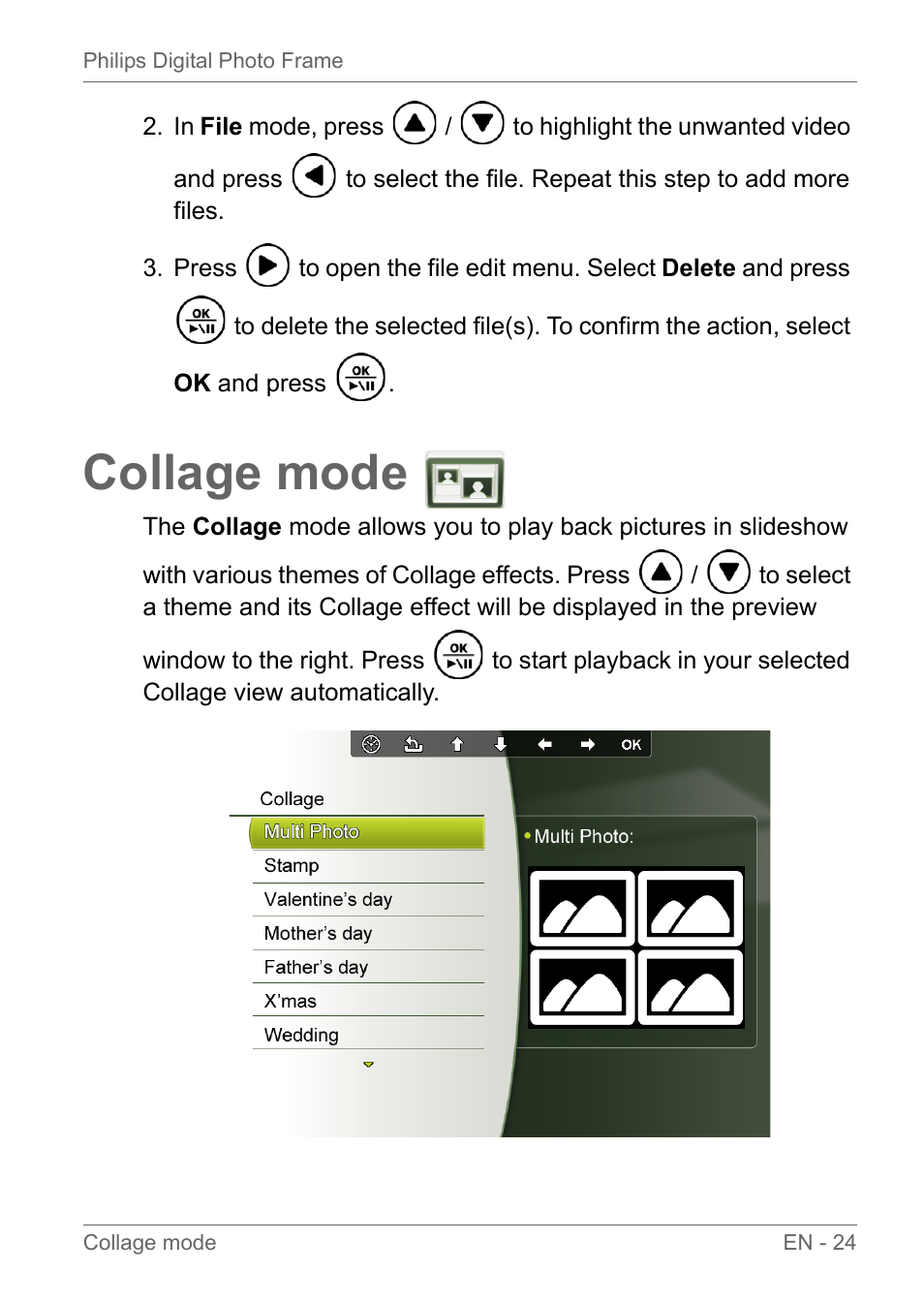 Collage mode | Philips SPF3010C-G7 User Manual | Page 29 / 46