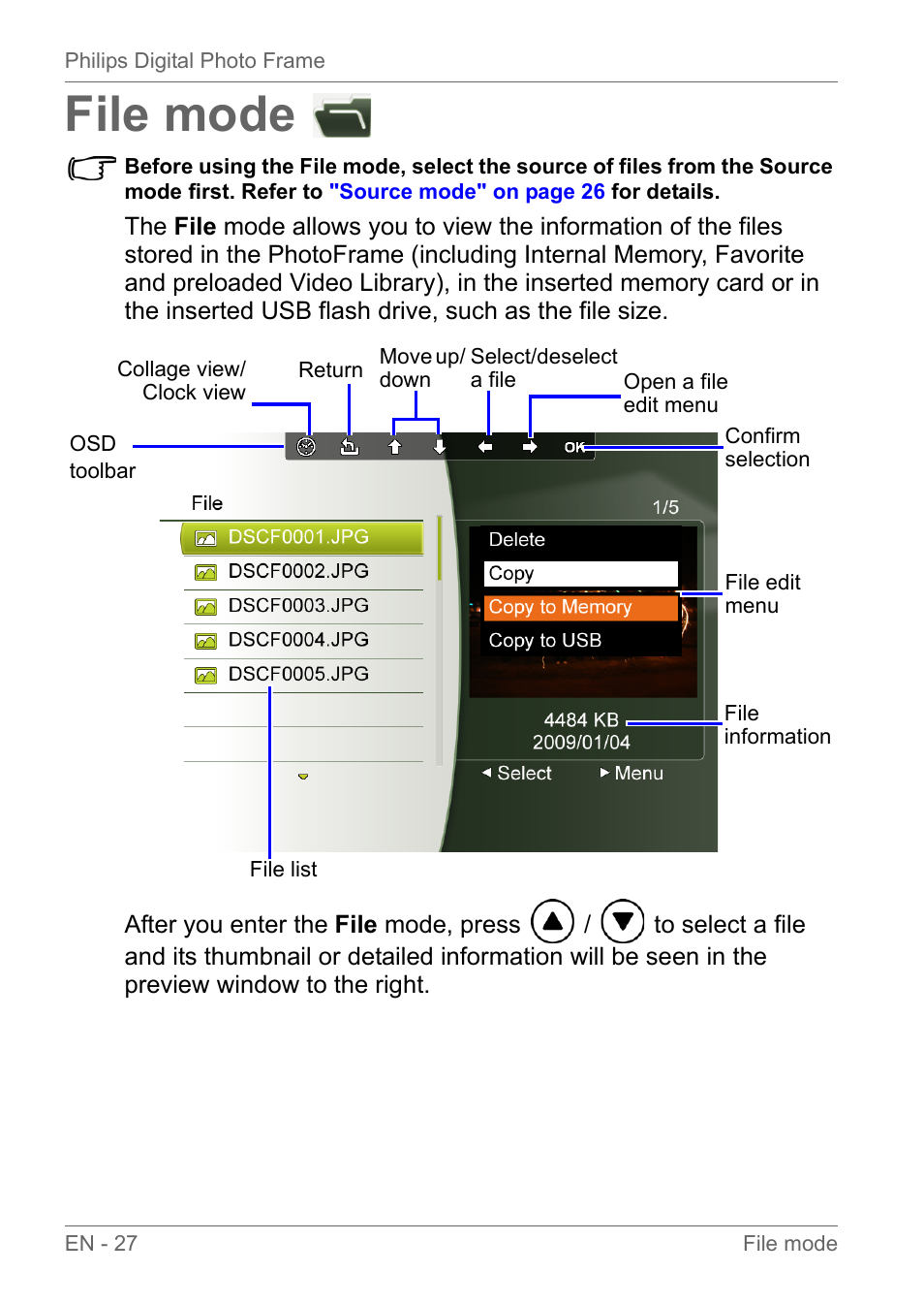 File mode | Philips SPF3010C-G7 User Manual | Page 32 / 46