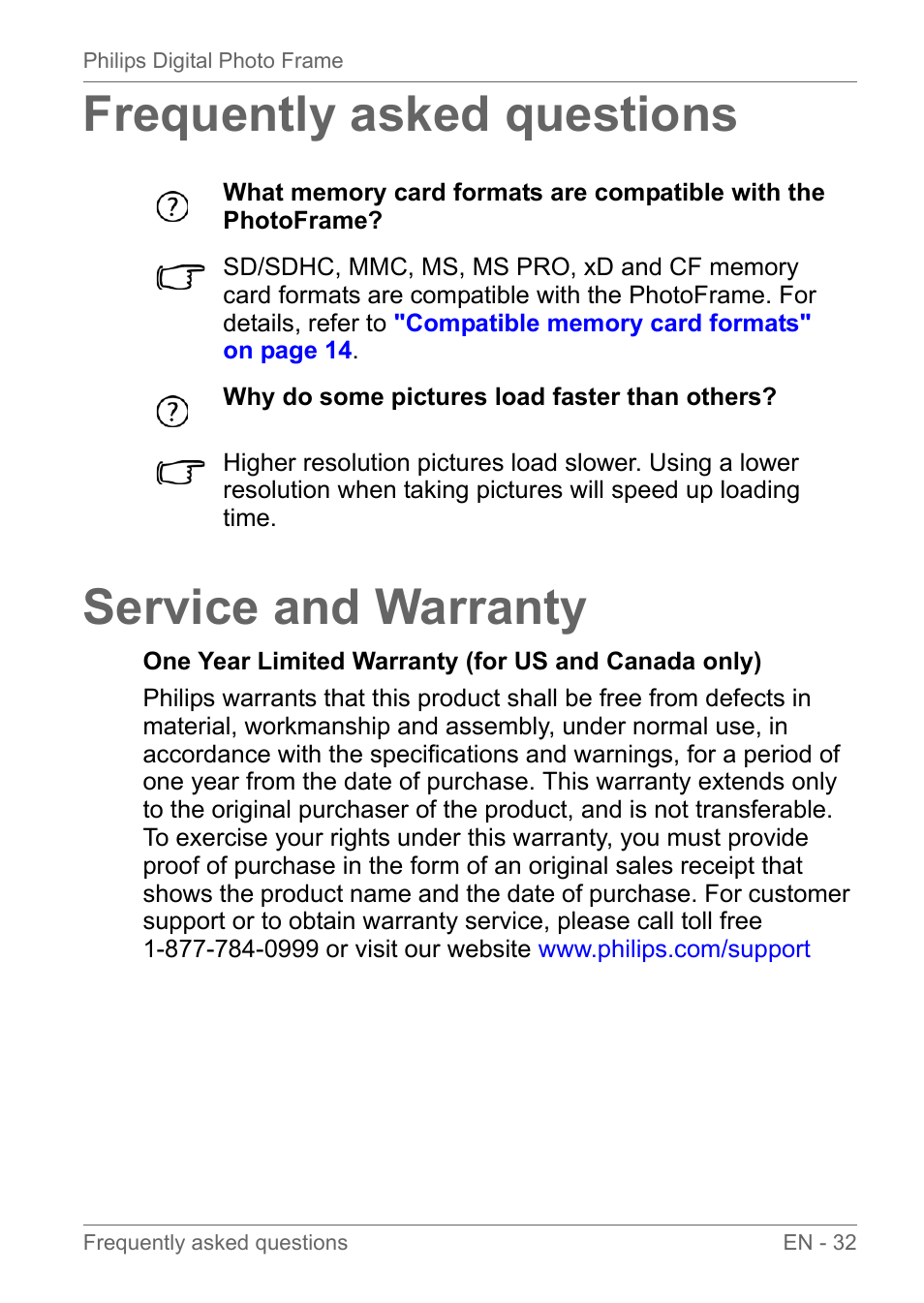 Frequently asked questions, Service and warranty, Frequently asked questions service and warranty | Philips SPF3010C-G7 User Manual | Page 37 / 46