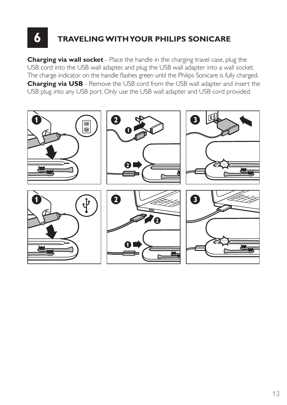 Traveling with your philips sonicare | Philips Sonicare DiamondClean Rechargeable sonic toothbrush HX9352-04 5 modes 2 brush heads Glass charger travel case Limited Black Edition User Manual | Page 13 / 52