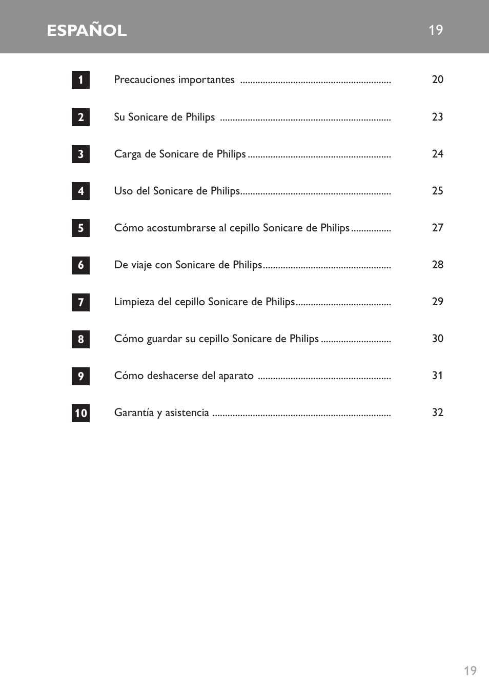 Español | Philips Sonicare DiamondClean Rechargeable sonic toothbrush HX9352-04 5 modes 2 brush heads Glass charger travel case Limited Black Edition User Manual | Page 19 / 52