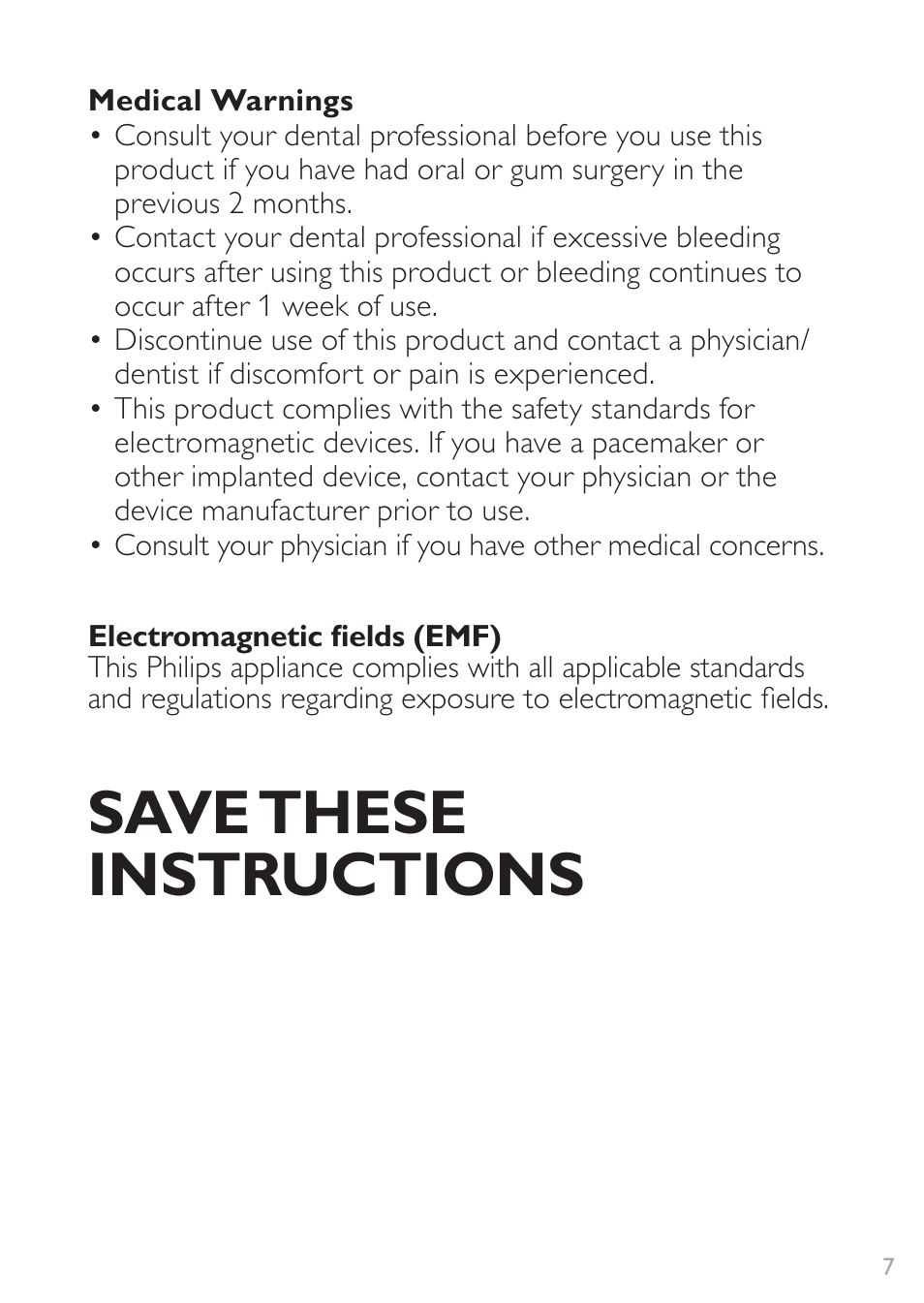 Save these instructions | Philips Sonicare DiamondClean Rechargeable sonic toothbrush HX9352-04 5 modes 2 brush heads Glass charger travel case Limited Black Edition User Manual | Page 7 / 52