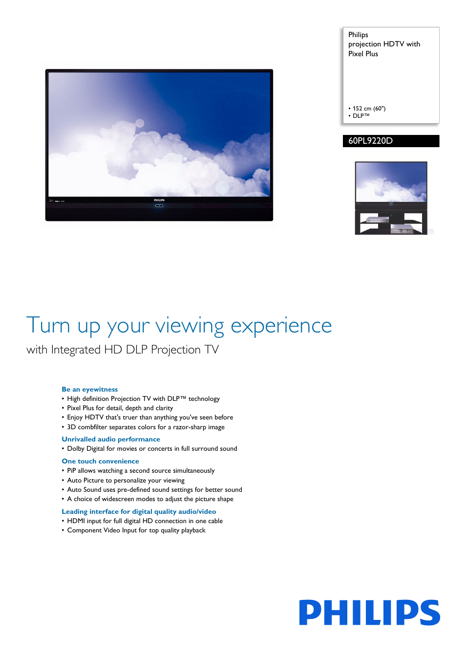 Philips 60" DLP™ projection HDTV Pixel Plus User Manual | 3 pages
