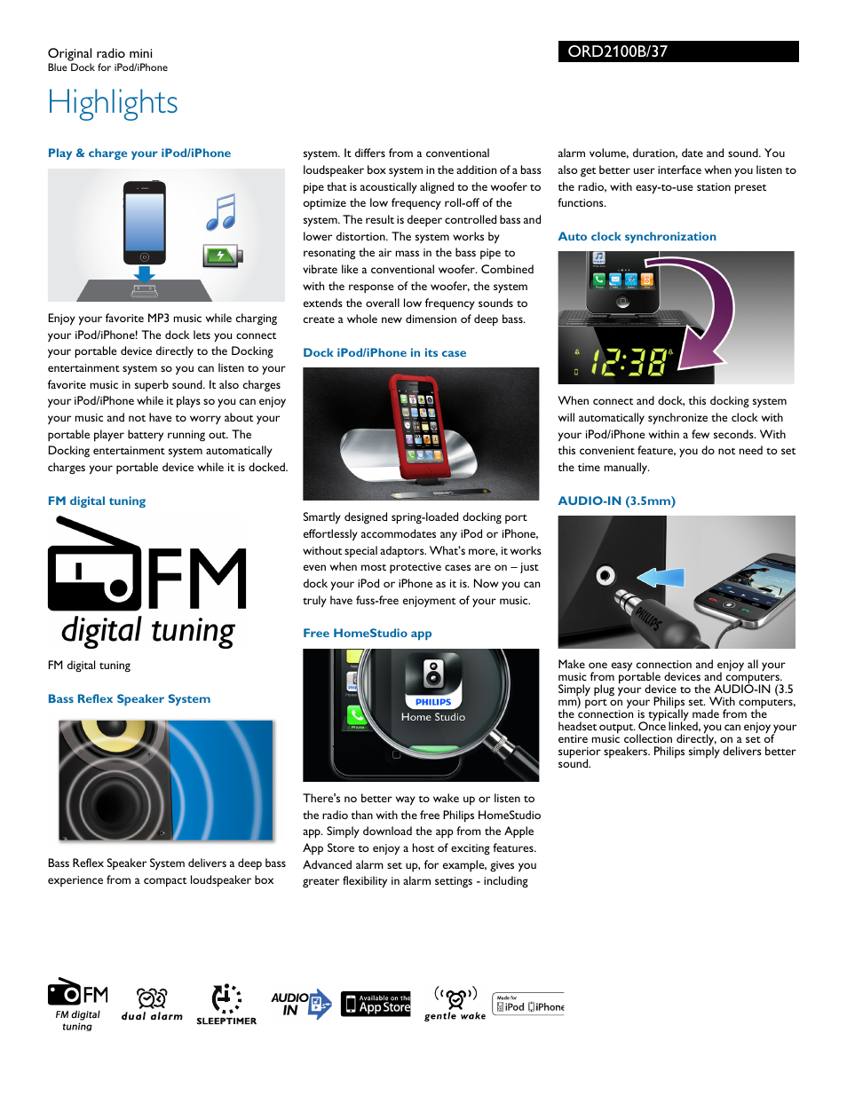 Highlights | Philips ORD2100B-37 User Manual | Page 2 / 3