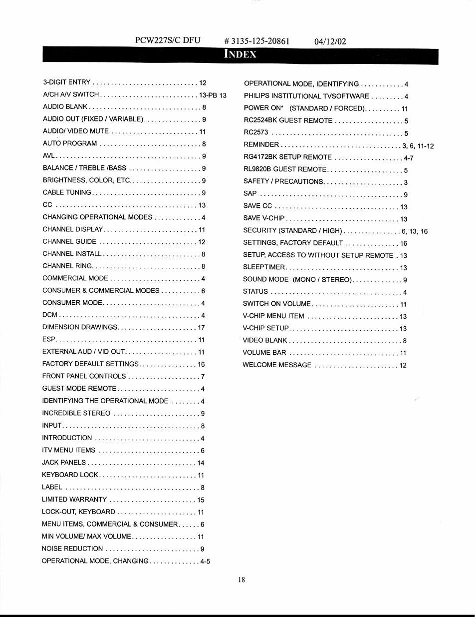 Philips 27" WIDE HOTEL-MOTEL A-V SMART CARD User Manual | Page 18 / 18