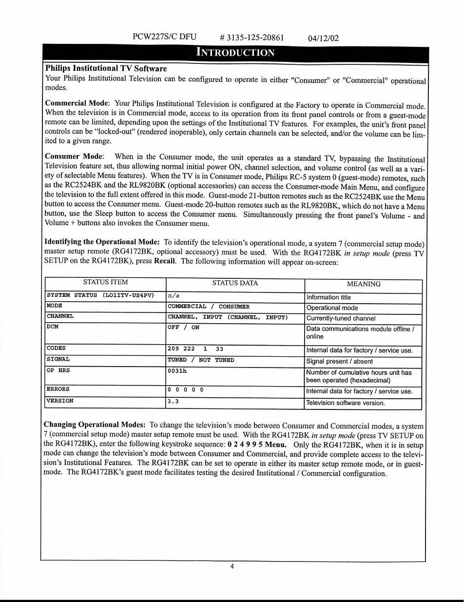 Philips 27" WIDE HOTEL-MOTEL A-V SMART CARD User Manual | Page 4 / 18