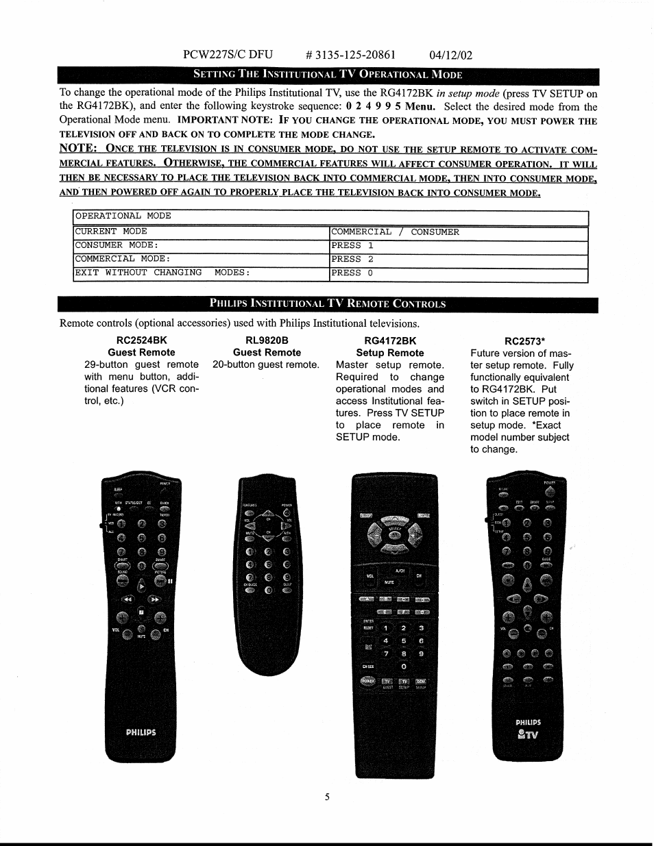 Philips 27" WIDE HOTEL-MOTEL A-V SMART CARD User Manual | Page 5 / 18