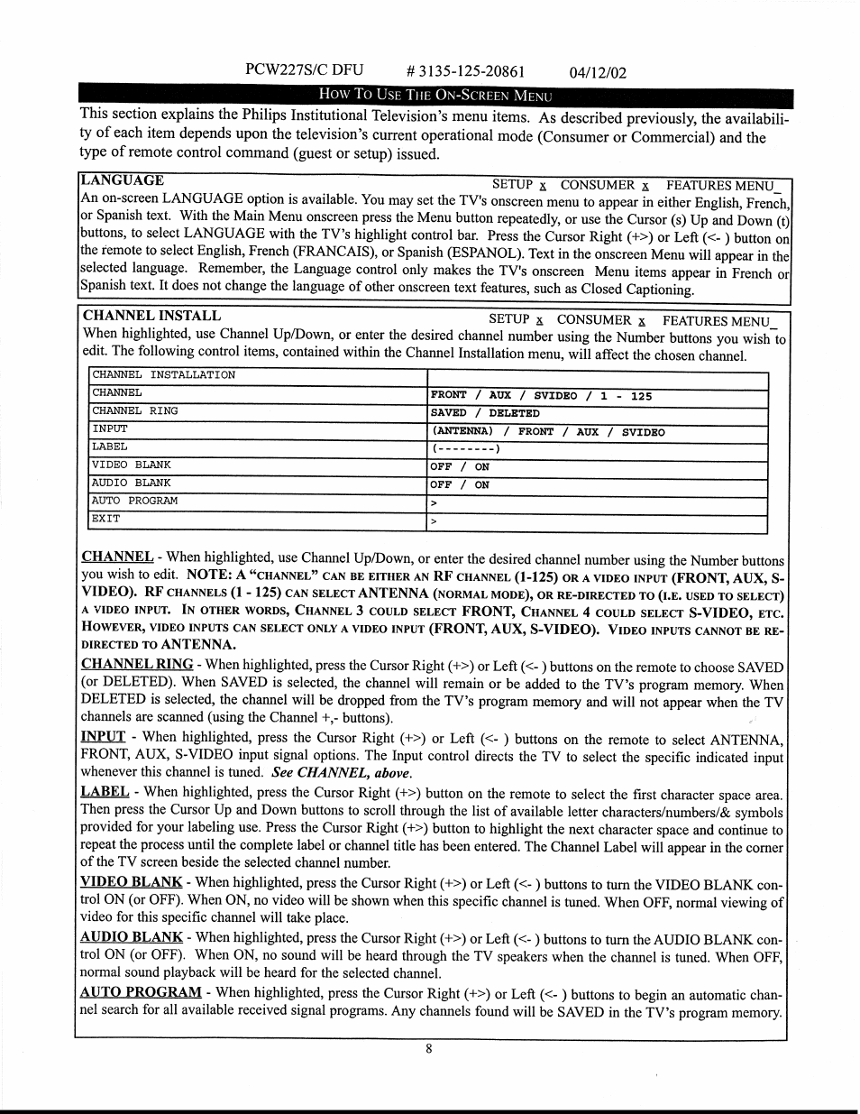 Philips 27" WIDE HOTEL-MOTEL A-V SMART CARD User Manual | Page 8 / 18