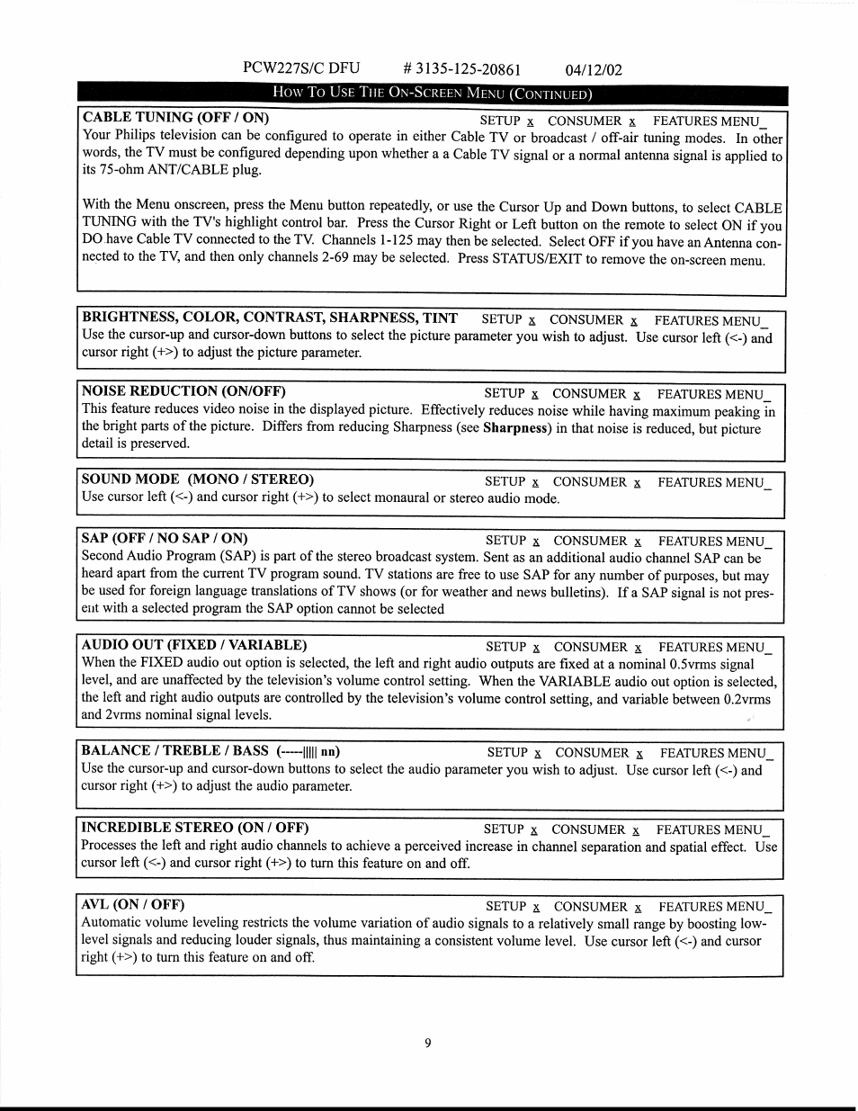 Philips 27" WIDE HOTEL-MOTEL A-V SMART CARD User Manual | Page 9 / 18