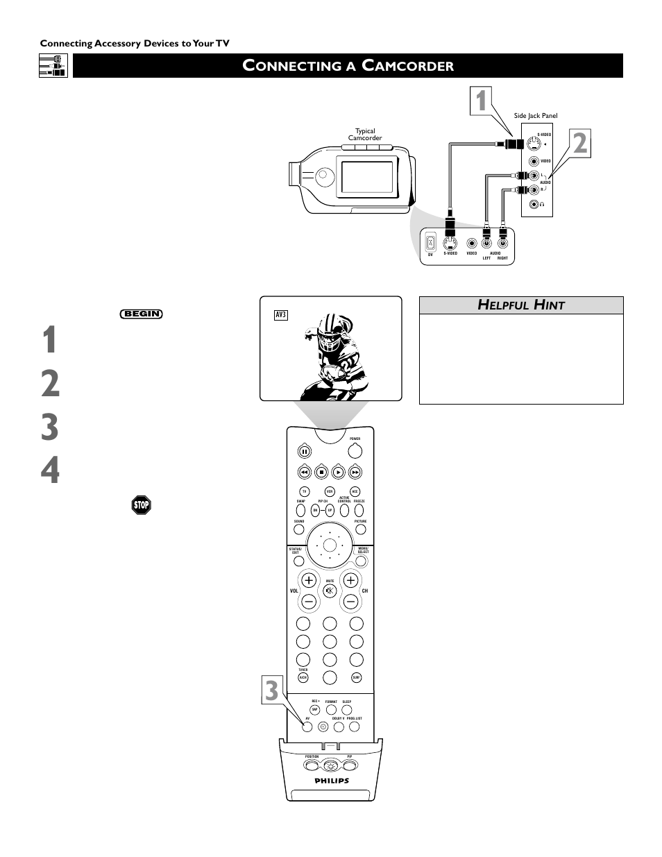 Onnecting a, Amcorder, Elpful | Philips 46PP9352 User Manual | Page 16 / 68