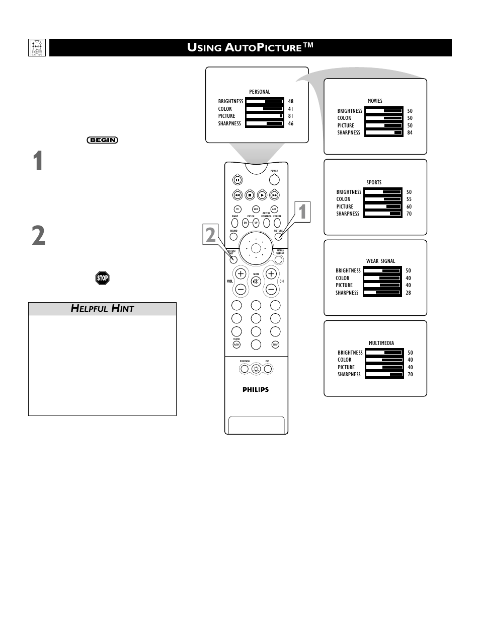 Sing, Icture | Philips 46PP9352 User Manual | Page 26 / 68