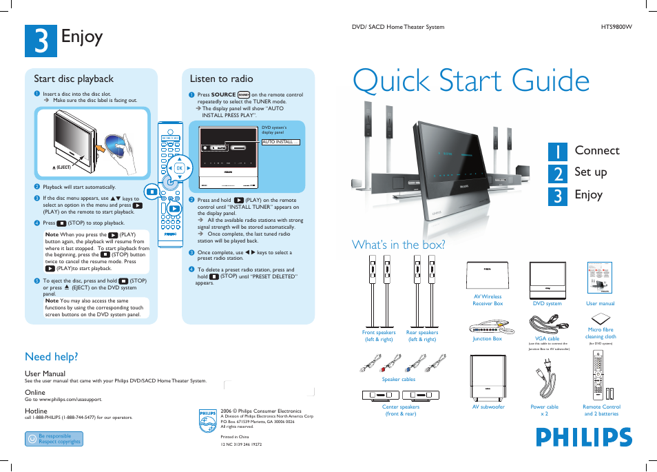 Philips HTS9800W-37B User Manual | 2 pages