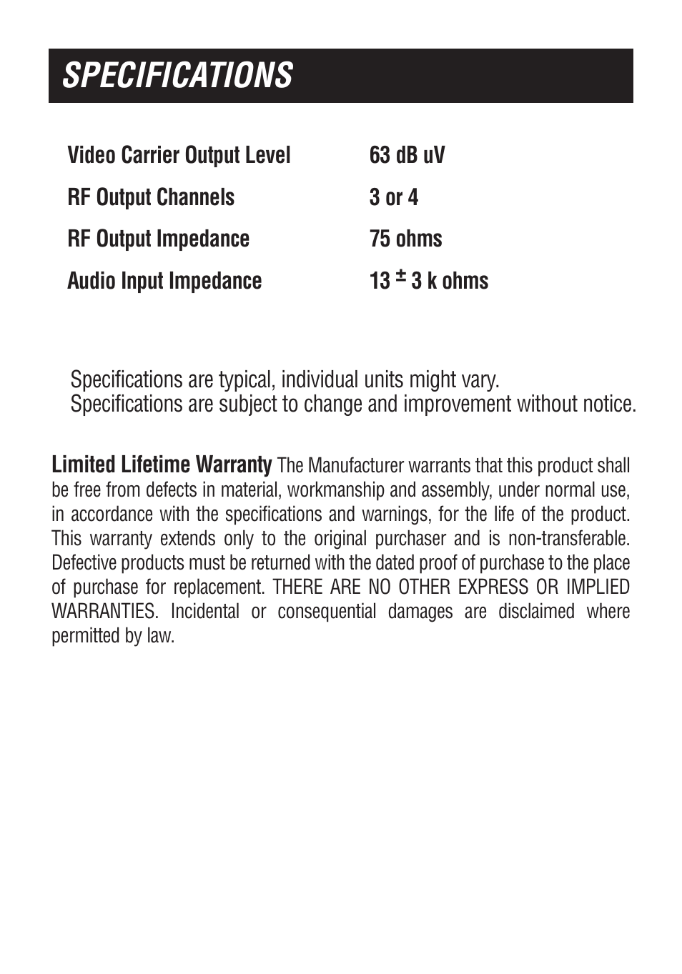 Specifications | Philips US2-PH61156 User Manual | Page 10 / 24