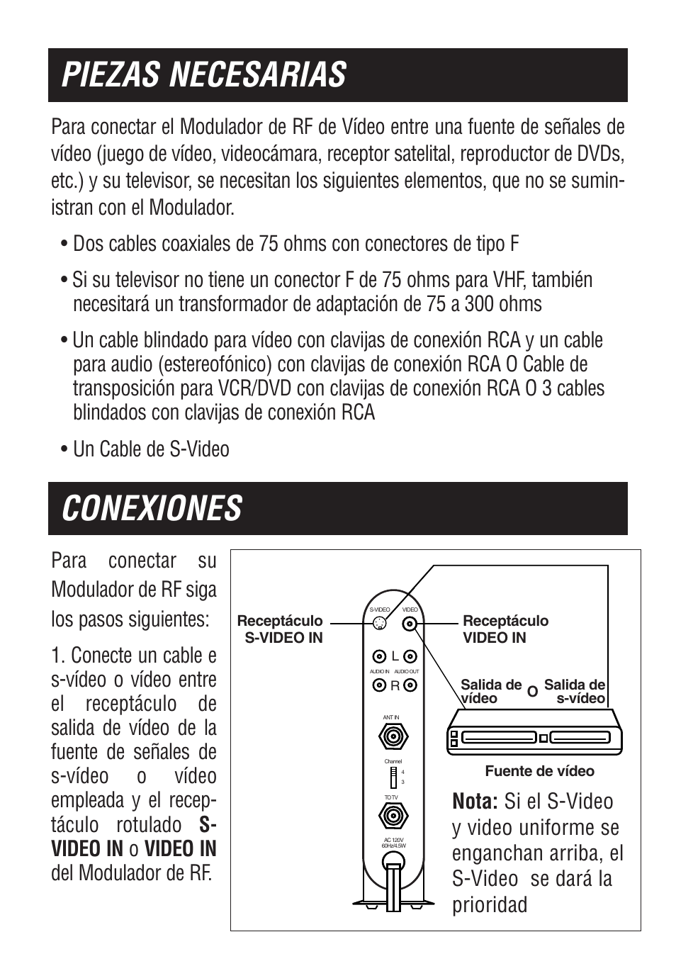 Piezas necesarias, Conexiones | Philips US2-PH61156 User Manual | Page 11 / 24