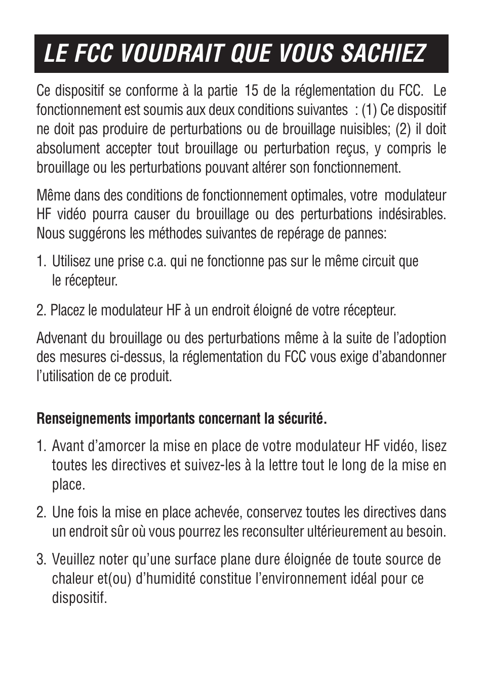 Le fcc voudrait que vous sachiez | Philips US2-PH61156 User Manual | Page 16 / 24