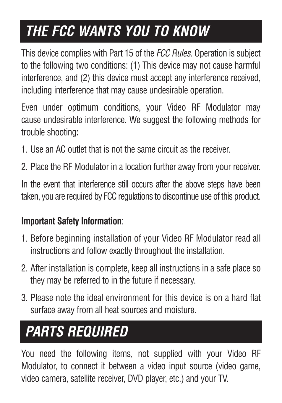 The fcc wants you to know parts required | Philips US2-PH61156 User Manual | Page 2 / 24